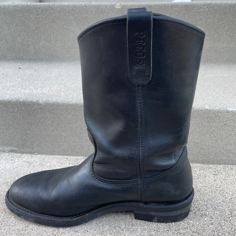 Red Wing Pecos Boots Mens 10.5 B Black Leather Vibram Work Ranch Western Pull On - Picture 7 of 16